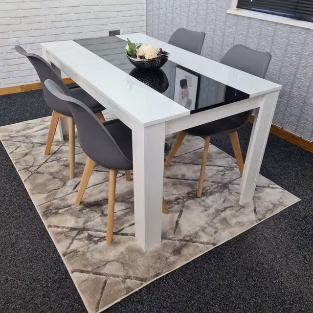 Kosy Koala Modern Rectangular Dining Table and 4 Chairs Set in Black, White and Grey