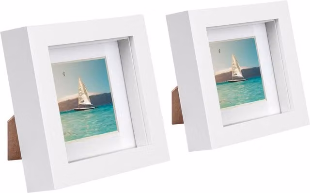 Nicola Spring Pack of 2 White Square 3D Box Photo Frames with 5.08 x 5.08 cm Mounts, W/H: 10.16 x 10.16 cm