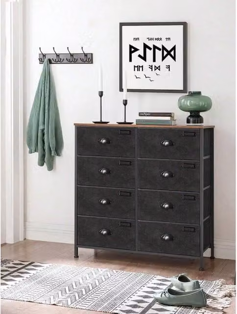 SONGMICS Fabric Drawer Nightstand Table in Black