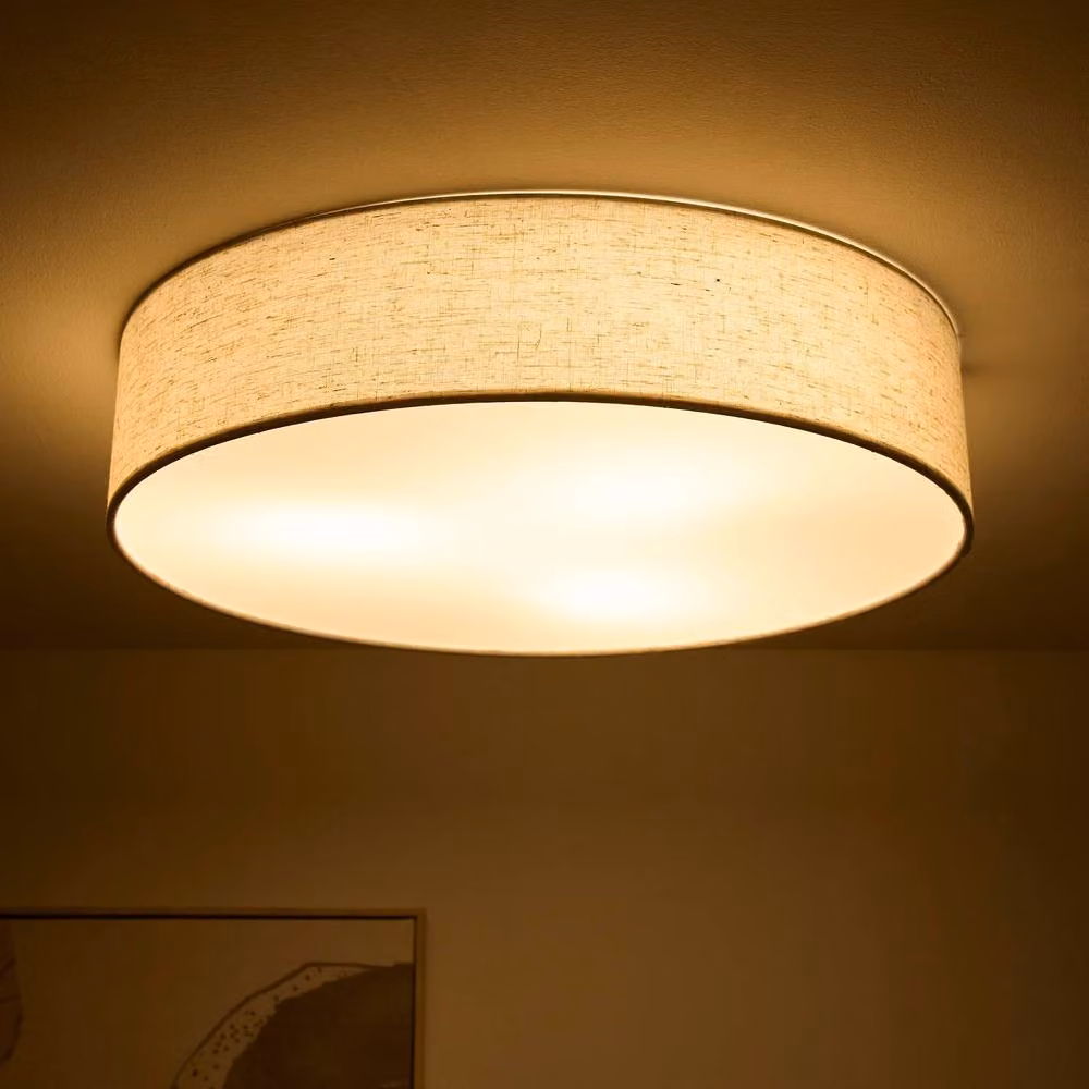 K LIVING Capri 3 Light Linen Drum Shade in Beige/White, Diameter: 45 cm – 2