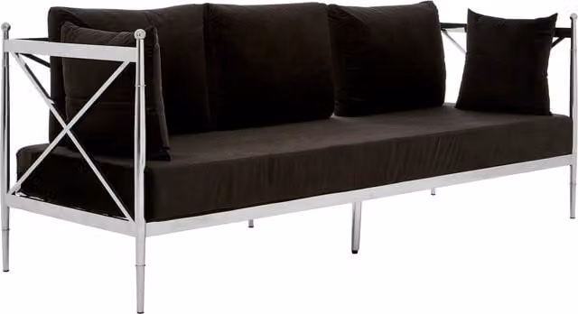 Fifty Five South Novo 3 Seater Black Velvet Sofa with Silver Metal Frame and Scatter Cushions