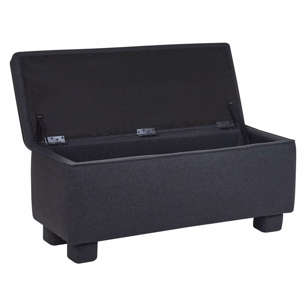Wyld and Coco Grey Fabric Storage Bench with Lift-Up Top and Wooden Legs – 3