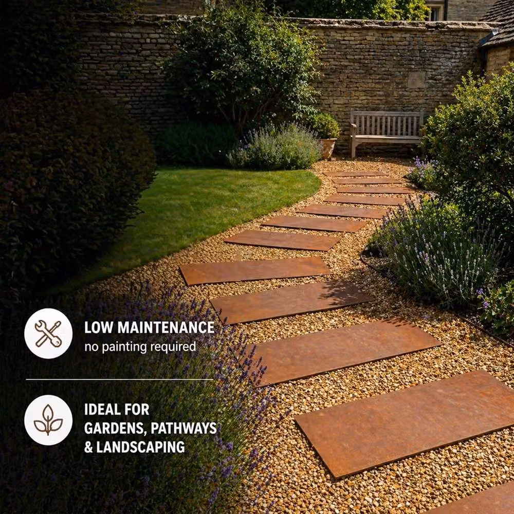Nicoman Pre-Rusted Corten Steel Stepping Stones in Bronze, 2 Pack, W: 60 cm, D: 25 cm – 4