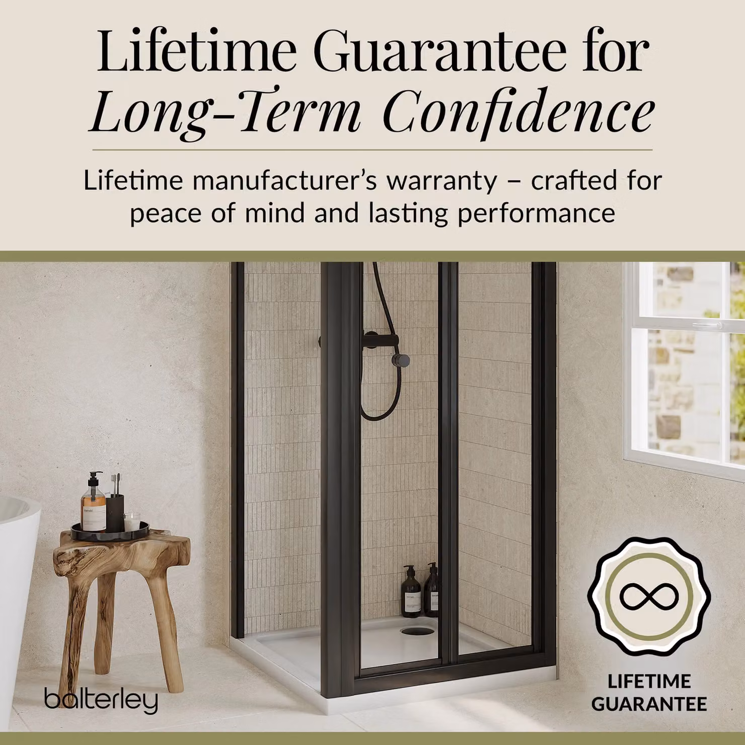 Balterley Ruwa Square Corner Shower Enclosure with Bi-Fold Door, Side Panel and Tray in Black, W/D: 76 x 76 cm, H: 190 cm – 4