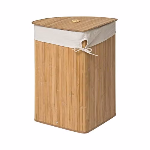 Orsina Natural Bamboo Corner Laundry Hamper with Lid and Removable Cotton Bag, Beige/Sand/Brown, W/D/H: 35.0 x 35.0 x 70.0 cm – 1
