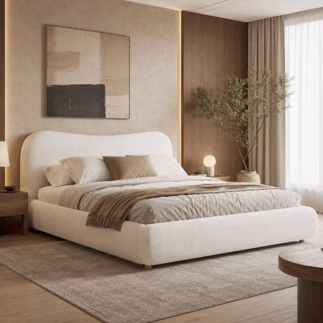 Rolipo Double Ottoman Storage Bed Frame in Warm White Boucle Fabric, W/D/H: 140 x 200 cm – 1