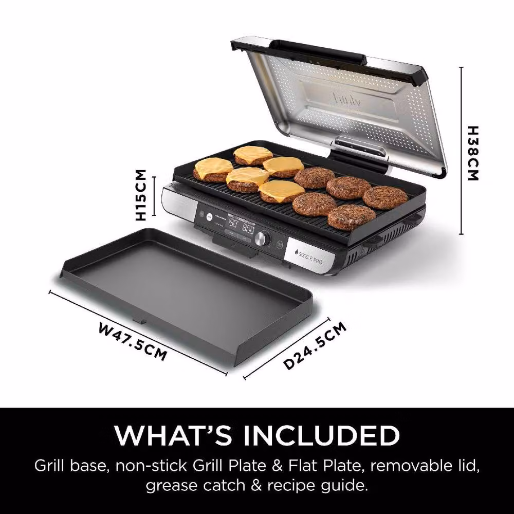 Ninja Sizzle Pro XL Grill and Flat Plate GX101UK in Silver with Removable Ceramic and Stainless Steel Plates – 3