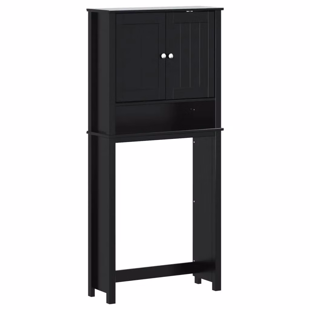 Berkfield Home Black Lacquered Solid Pine Washing Machine Cabinet with Internal Shelves, W/D/H: 76 x 27 x 164.5 cm – 1