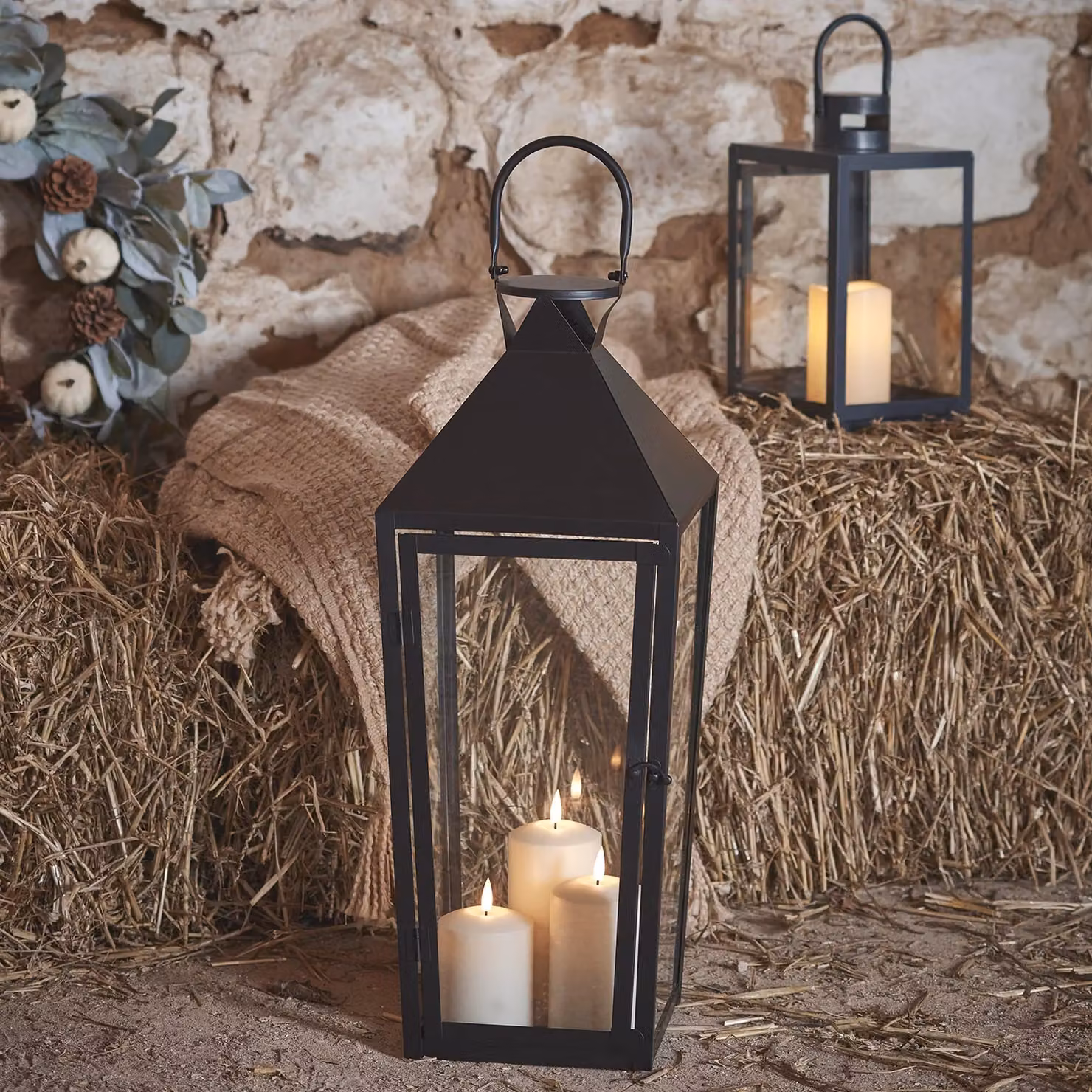 Lights4fun Extra Large Black Metal Waterproof Outdoor Garden LED TruGlow Candle Lantern, Height: 60 cm – 1
