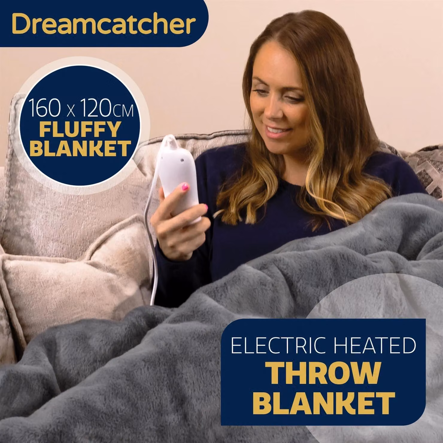Dreamcatcher Grey Electric Heated Blanket Throw with Soft Fleece and Faux Fur, W/D/H: 160 x 130 cm – 3
