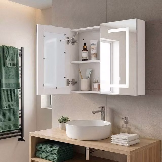 Wyld and Coco LED Mirror Cabinet in White with Internal Shelves and Integrated Lighting, W/D/H: 60 x 60 x 60 cm – 1
