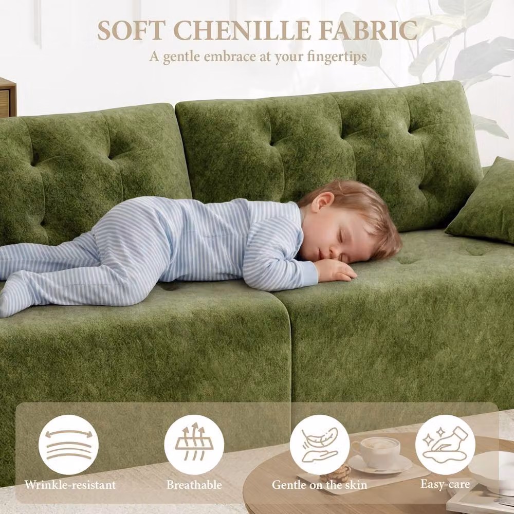 Dprodo 275cm Chenille 4 Seater Modular Sectional Sofa in Green – 5