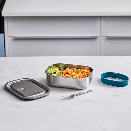 Black + Blum Stainless Steel Bento Lunch Box with Dividers and Cutlery, Ocean Blue, 1L – 2