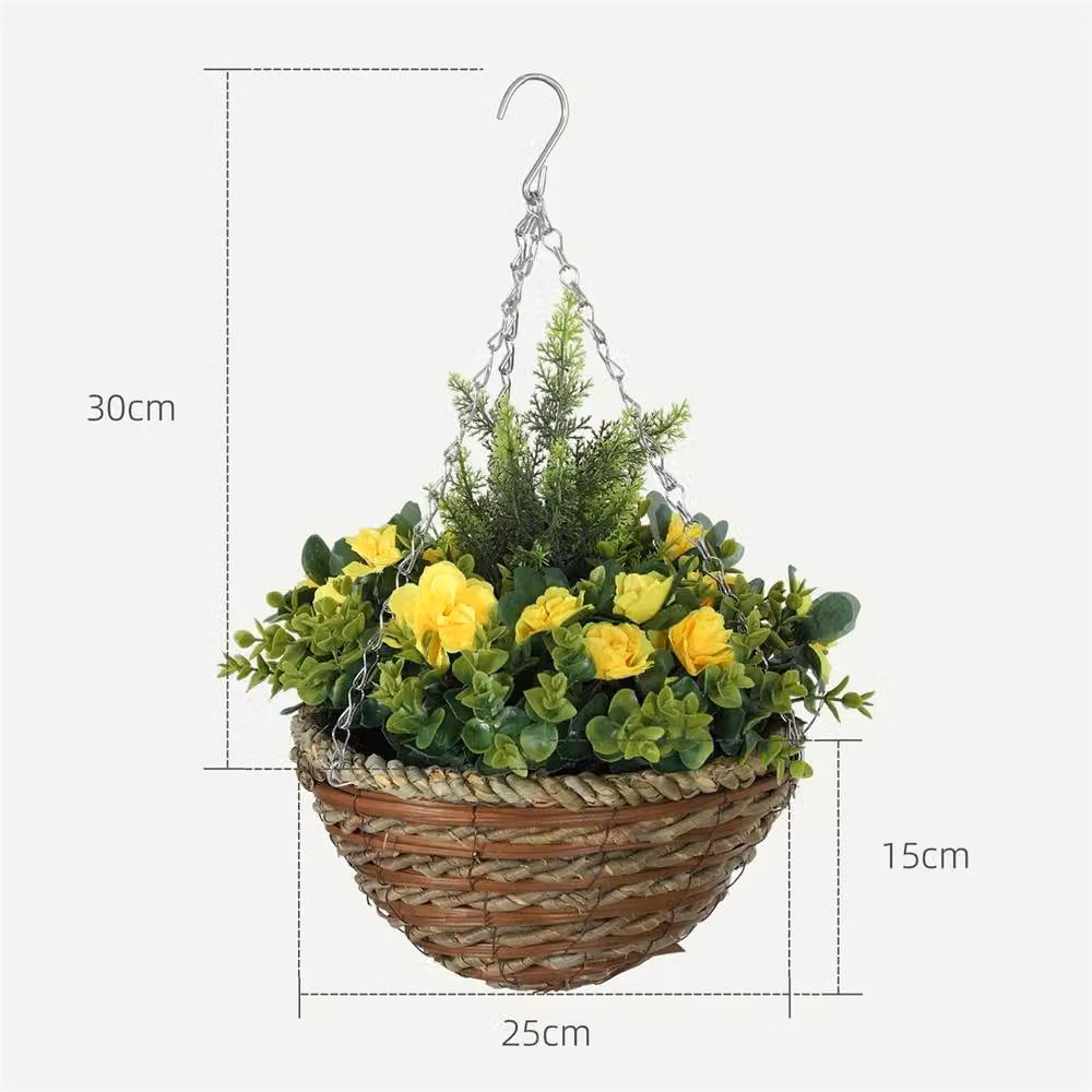 Nordara Set of 2 Yellow Artificial Lisianthus Flower Hanging Baskets – 2