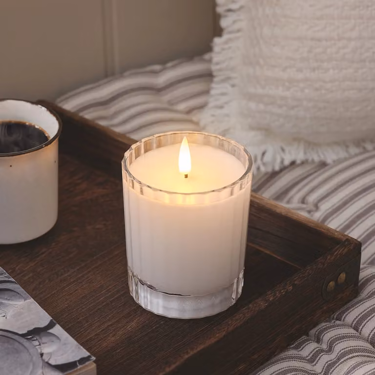 TruGlow® White LED Fluted Glass Votive Candle with Remote Control and Flicker Effect