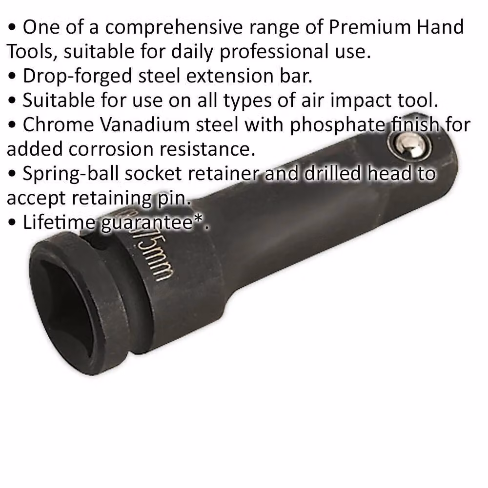 Loops 75mm Stainless Steel Impact Extension Bar with 1/2 inch Square Drive and Spring-Ball Socket Retainer in Silver and Black – 2
