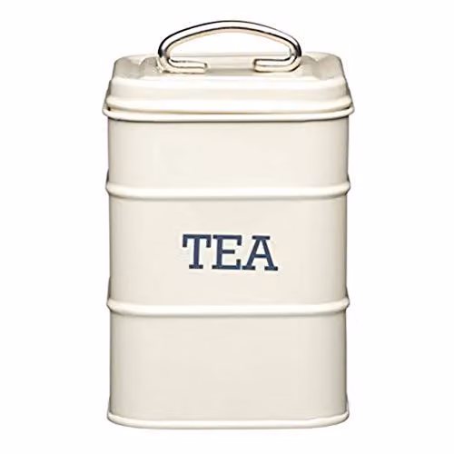 KitchenCraft Living Nostalgia Stainless Steel Tea Storage Tin, Beige/White, W/D/H: 11 x 11 x 17 cm