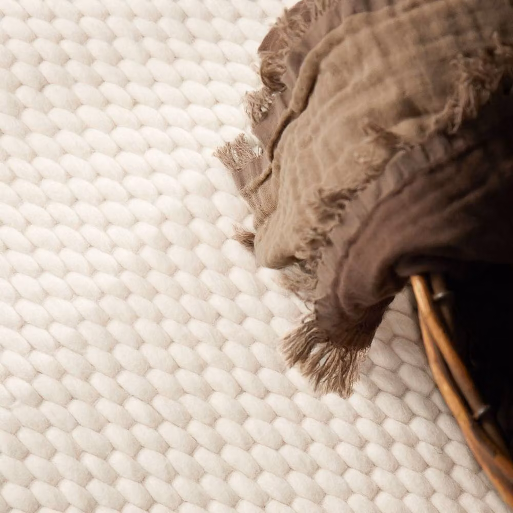 THE RUGS Lyon Handwoven Wool and Cotton Beans Round Rug in Beige and White, Diameter: 200 cm – 5