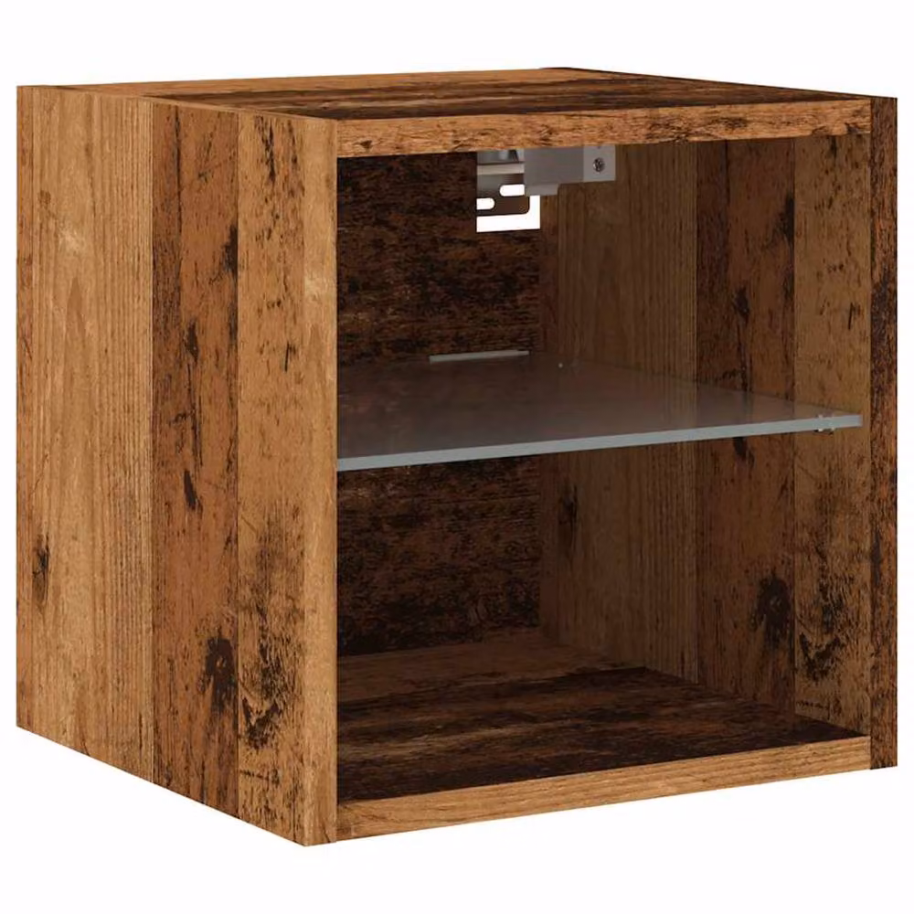 Berkfield Home Set of 2 TV Wall Cabinets with LED Lights in Brown Old Wood, W/D/H: 30 x 28.5 x 30 cm – 4