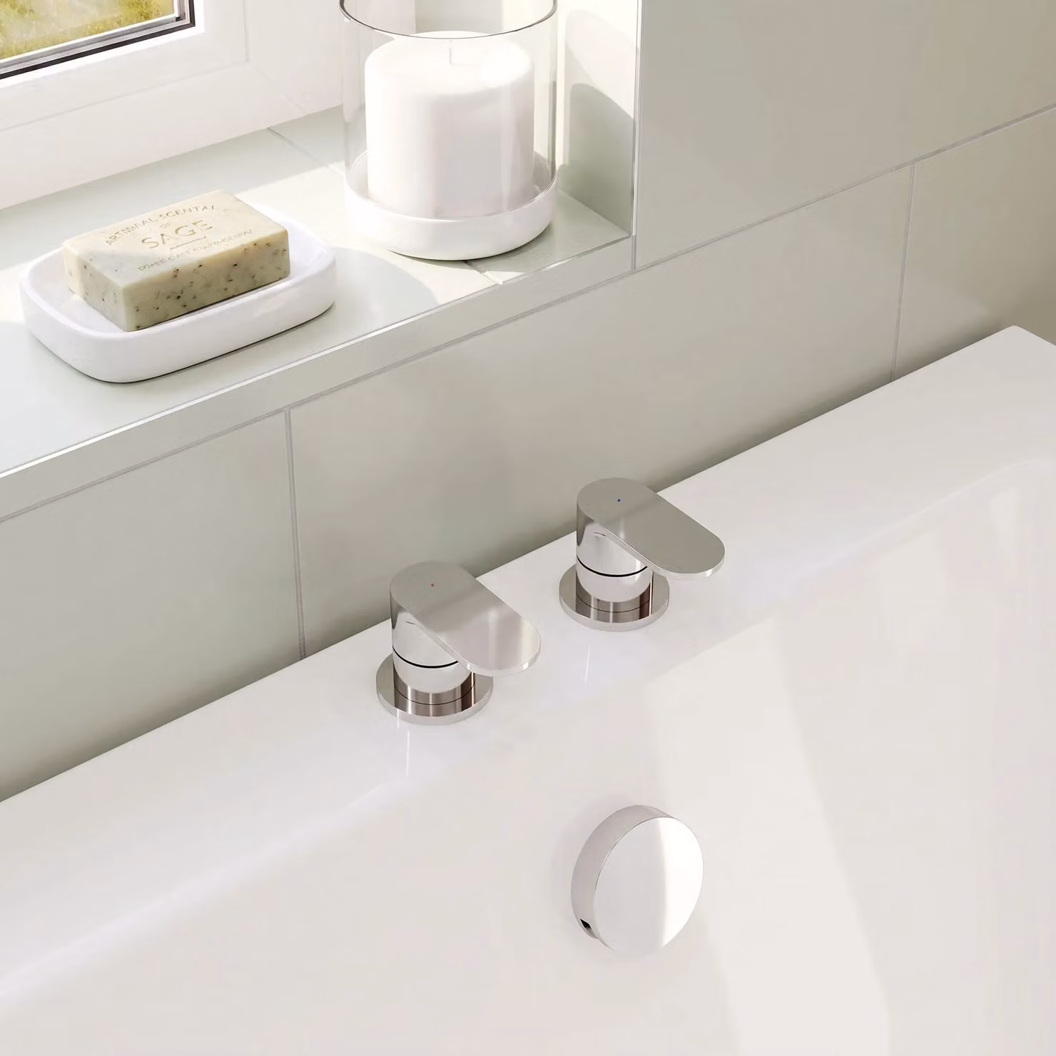Balterley Current Round Deck Mounted 3/4" Side Valves with Round Levers in Chrome Silver – 2