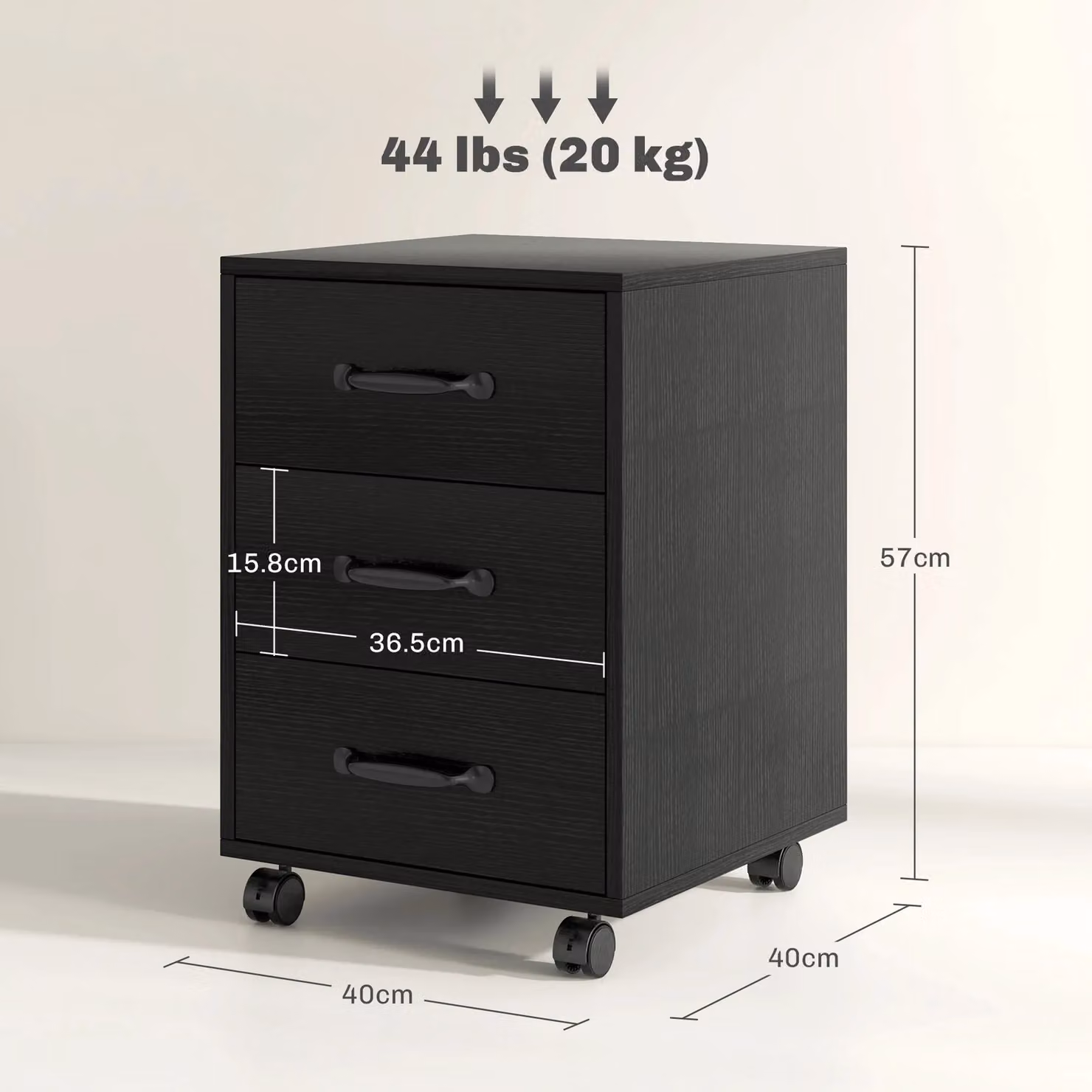 HOMCOM Mobile Under Desk File Cabinet with 3 Drawers and Lock, Black – 3