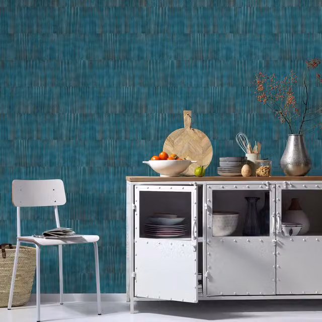 Erismann Modern Geometric Abstract Vinyl Wallpaper in Blue and Petrol