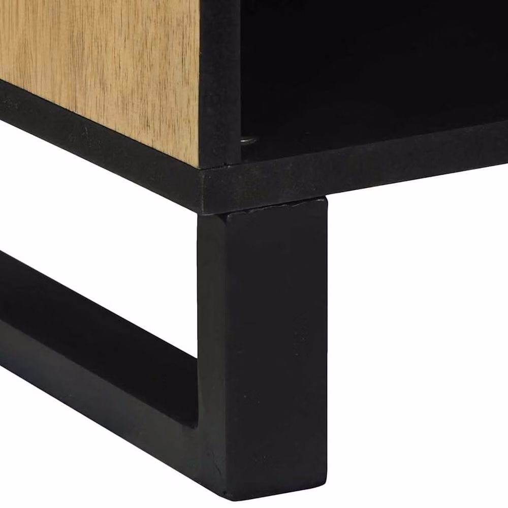 Berkfield Home Media Storage Cabinet in Brown and Beige, Solid Mango Wood, W/D/H: 80 x 33.5 x 46 cm – 6