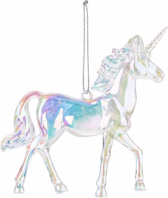 VFM e-Store Iridescent Acrylic Unicorn Christmas Tree Hanging Ornament, 12 cm