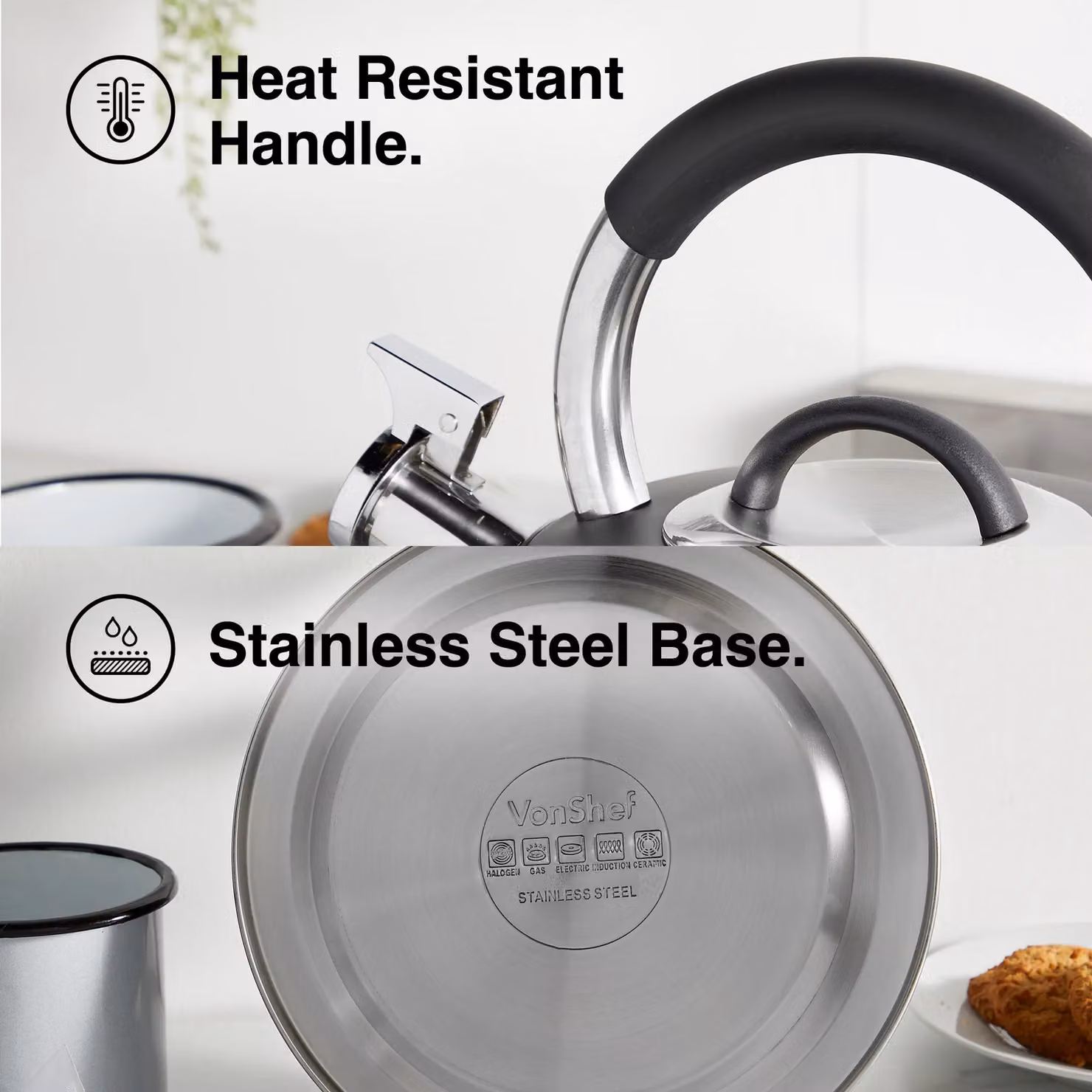 VonHaus 2.5L Stainless Steel Whistling Stove Top Kettle in Black – 4