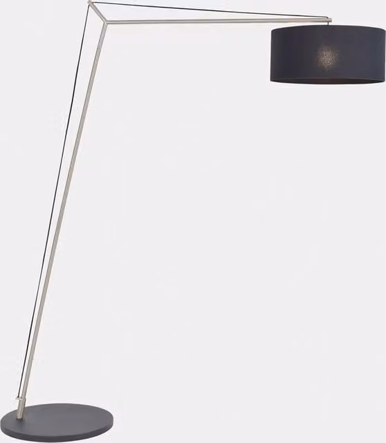 Perch & Parrow Antonios Modern Floor Lamp in Silver with Black Fabric Cylinder Shade