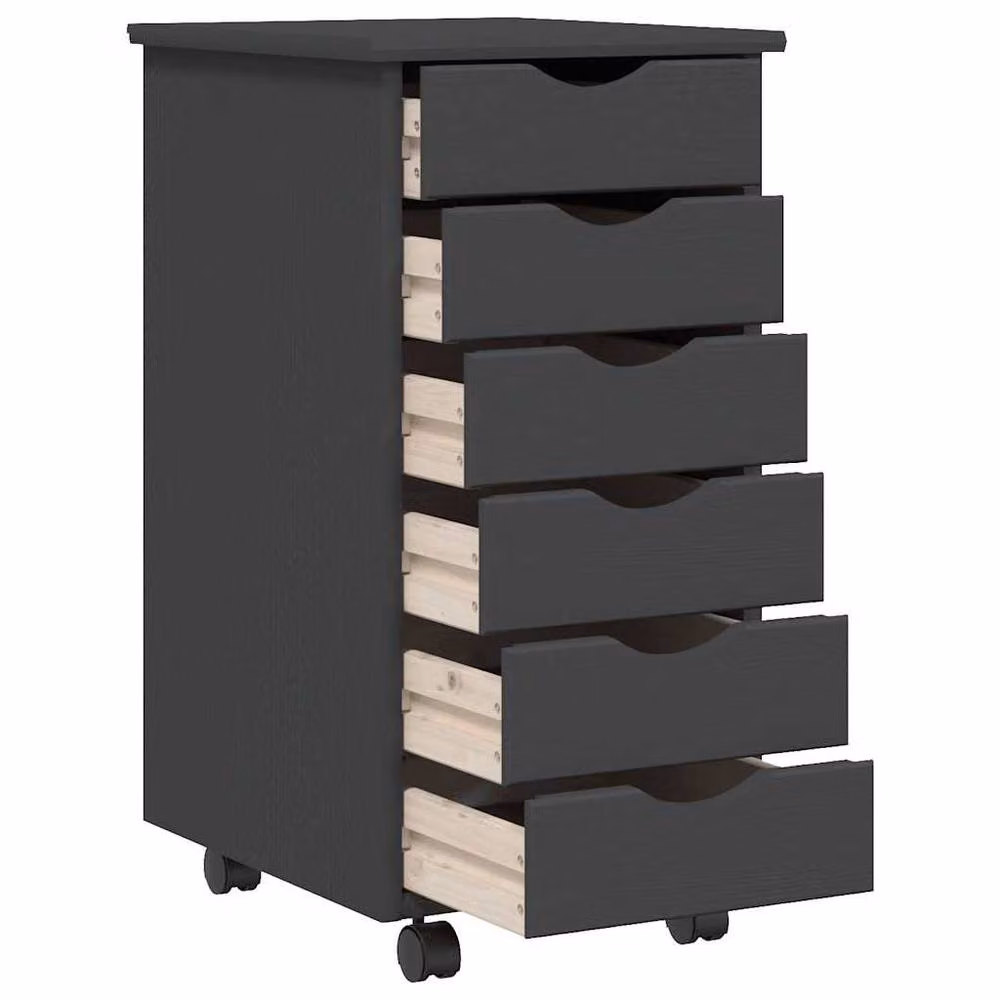 Berkfield Home MOSS Rolling Cabinet with Drawers in Dark Grey Solid Pine Wood – 3