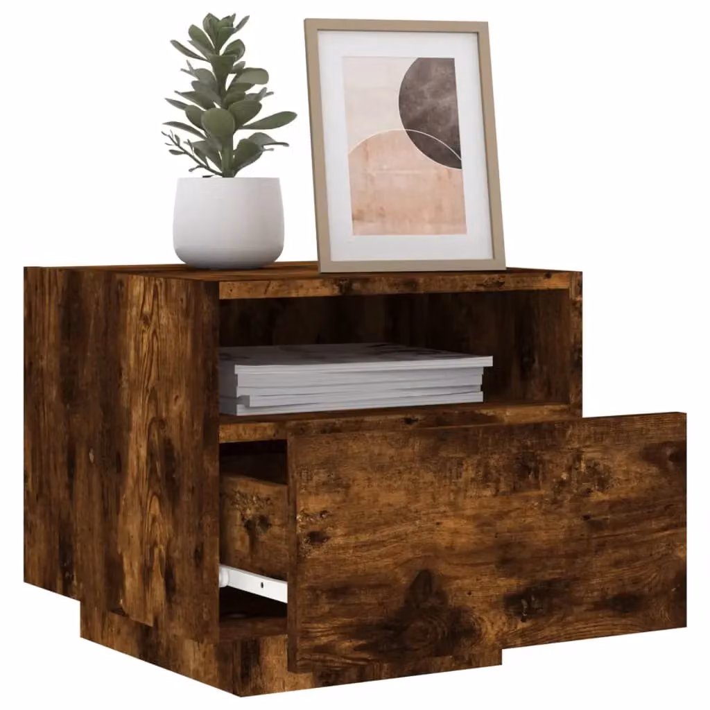 Berkfield Home Set of 2 Modern Smoked Oak Bedside Cabinets with Integrated LED Lights, Brown, W: 40 cm, D: 39 cm, H: 37 cm – 4