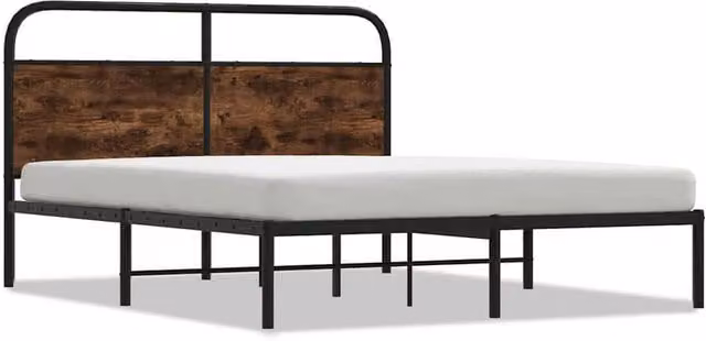 Berkfield Home King Size Bed Frame in Smoked Oak Wood and Metal, Brown, W: 150 cm, L: 200 cm – 1