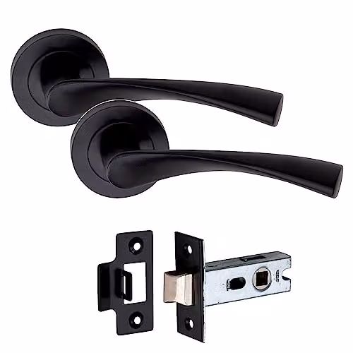 Golden Grace Astrid Door Handles on Round Rose Latch, Matt Black Finish