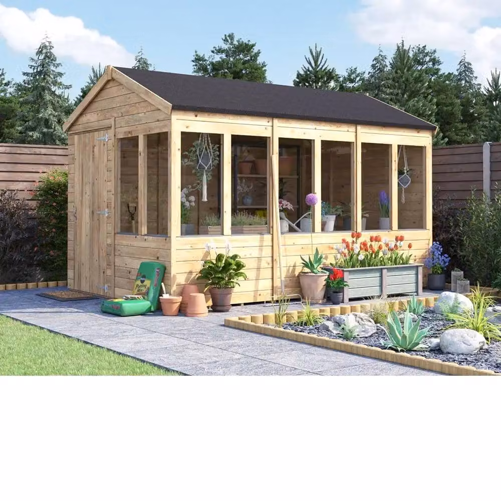 Dunster House Wooden Potting Shed with Gable Roof in Brown, W: 2.4 m, D: 3.6 m, H: 2.35 m – 8