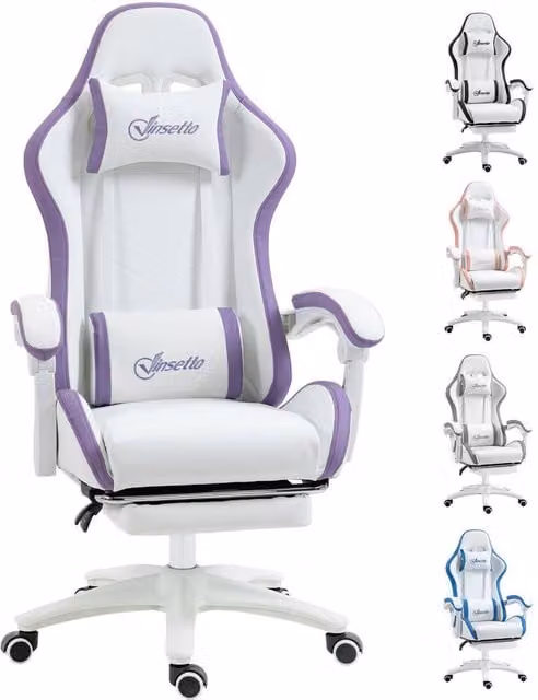 Rolipo Purple PU Leather Gaming Chair with 135 Degree Recline, Footrest and Headrest – 1