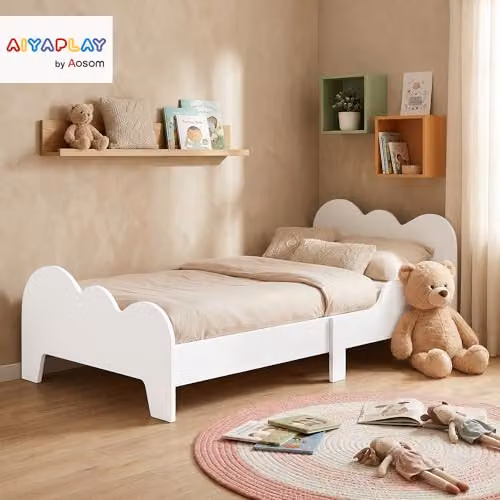 AIYAPLAY Cloud-Themed Toddler Bed Frame for Children, White, W/D/H: 140 x 70 x 74.5 cm – 2