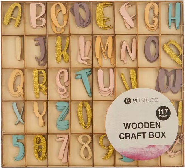 Art Studio 117 Piece Multicolour Wooden Craft Shapes for Adults