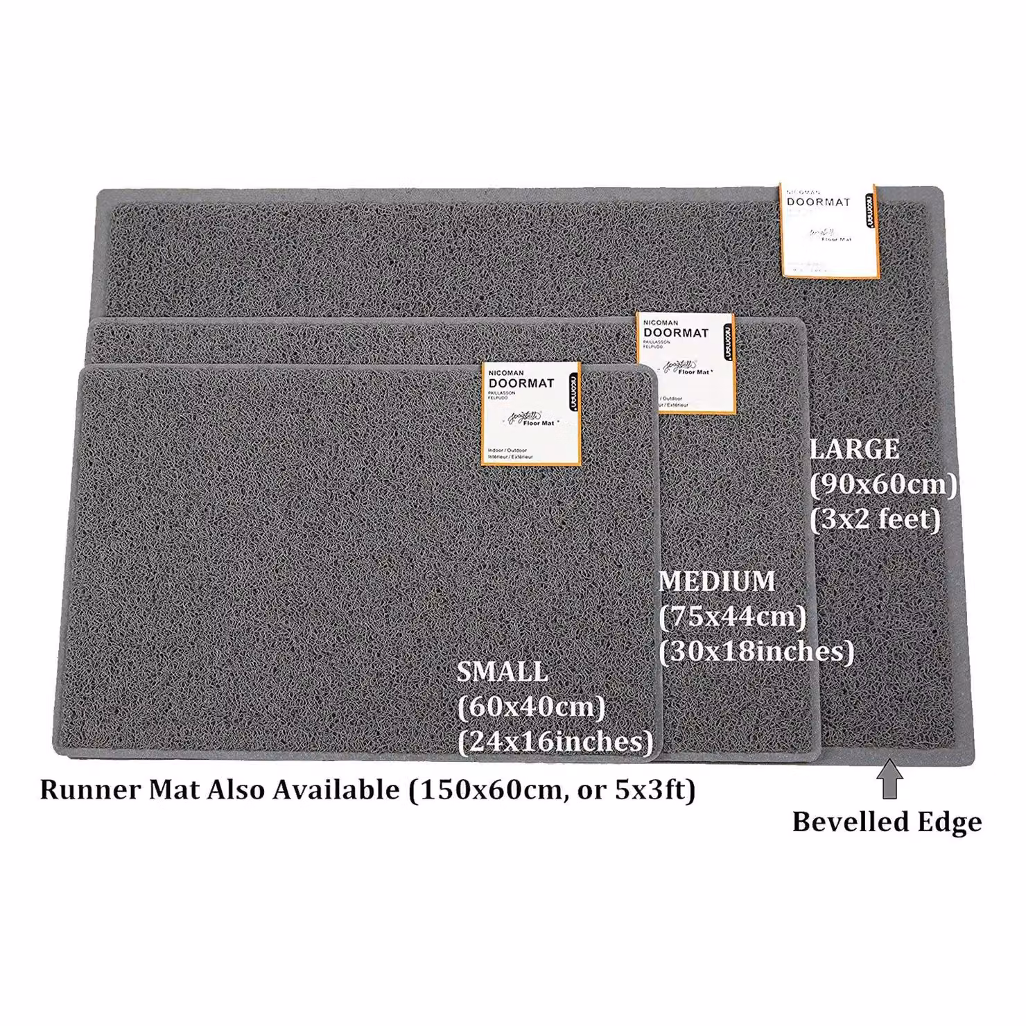 Oseasons Plain Grey Rectangular Vinyl Doormat, W/D/H: 60 x 40 x 1 cm – 2
