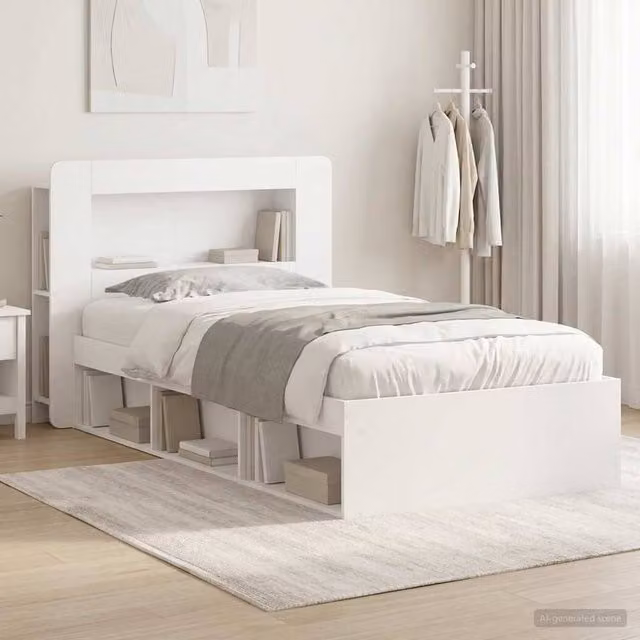 Berkfield Home Modern Bed Frame with Storage Drawers in White, Engineered Wood, W/D/H: 100 x 200 x 35 cm