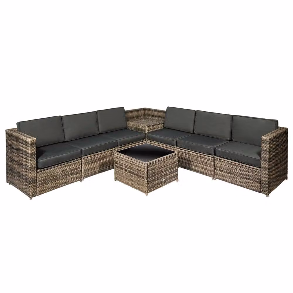 Wyld Haus Lofa 6 Seater Outdoor Rattan Corner Sofa Set in Mixed Brown with Cushions – 2