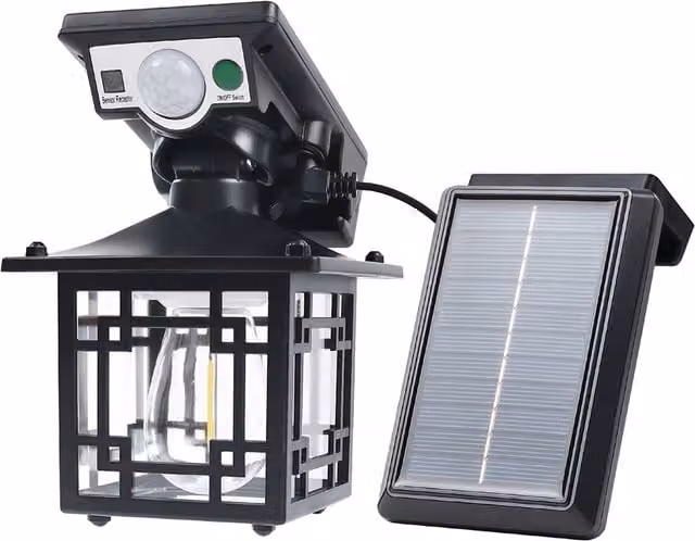 Livingandhome 3W Adjustable LED Solar Cylinder Wall Lantern with PIR Motion Sensor in Black