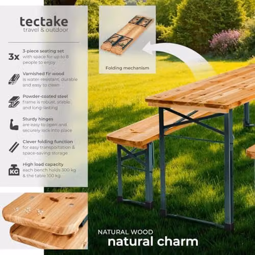 tectake Sissi 3-Piece Picnic Table and Benches Set in Brown Rustic Wood and Powder Coated Steel for 8 Adults – 2