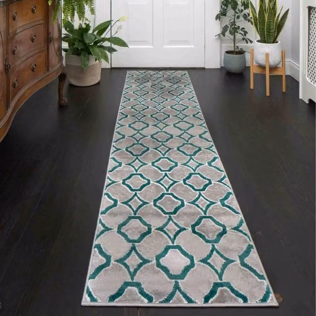 The Rug House Emerald Green and Grey Super Soft Geometric Modern Rectangular Area Rug, W: 240 cm, D: 60 cm