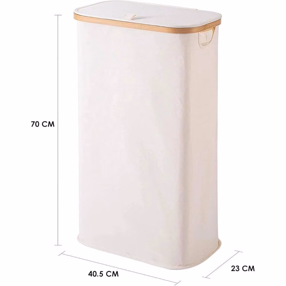 FLAVORA Beige Vencier 60L Slim Laundry Hamper with Bamboo Lid – 1