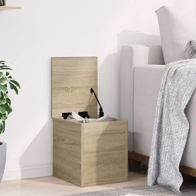 Berkfield Home Sonoma Oak Storage Box in Light Brown, W/D/H: 30 x 35 x 35 cm