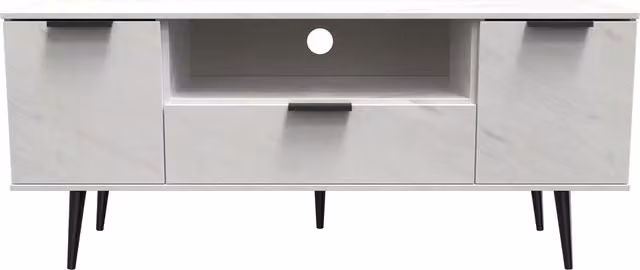 Ready Assembled 2 U Fuji Wide TV Unit with 2 Doors and 1 Drawer in White