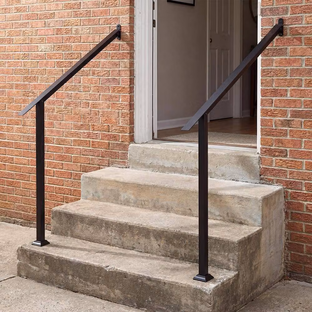 Gymax 3-Step Adjustable Wall Mounted Outdoor Stair Handrail in Black Galvanised Steel – 3