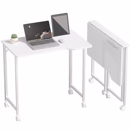 HOMCOM Folding Computer Desk with Castors in White