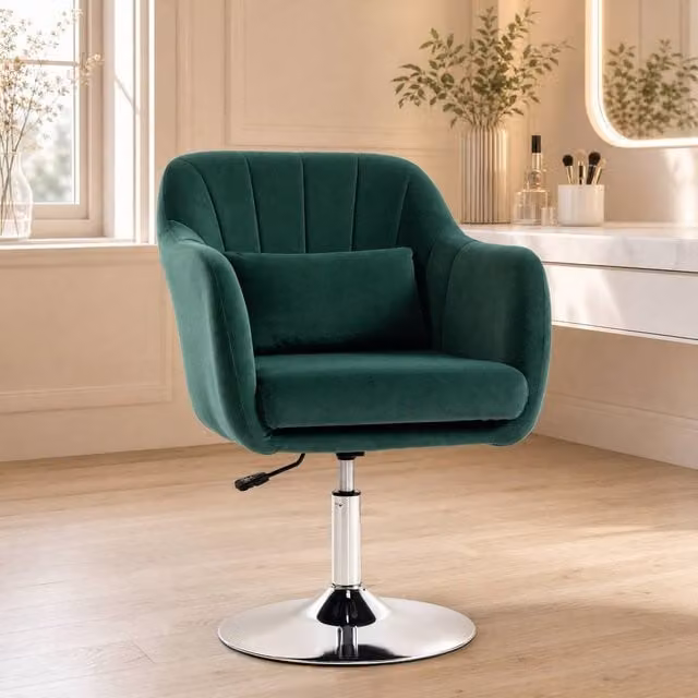 STILVORA Green Velvet Swivel Tub Chair with Adjustable Height and Armrests